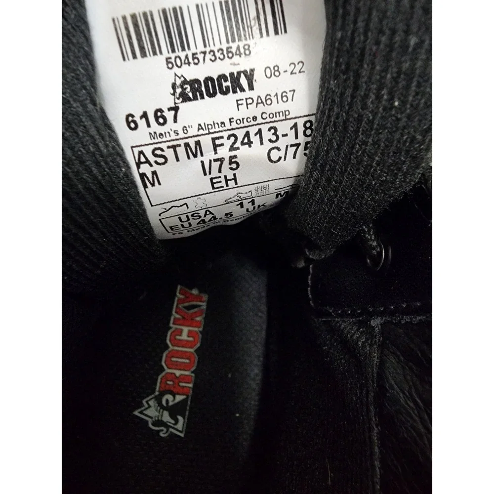 Rocky Alphaforce Round Toe Waterproof Duty Boot Color BLACK Men's Size 11 M